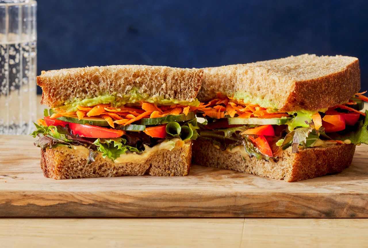 Veggie & hummus sandwich Credit: Photographer: Fred Hardy, Food Stylist: Margaret Monroe Dickey