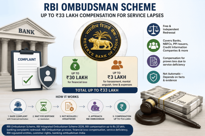 RBI Ombudsman Scheme allows compensation of up to Rs 33 lakh for service lapses RBI Ombudsman Scheme allows compensation of up to Rs 33 lakh for service lapses