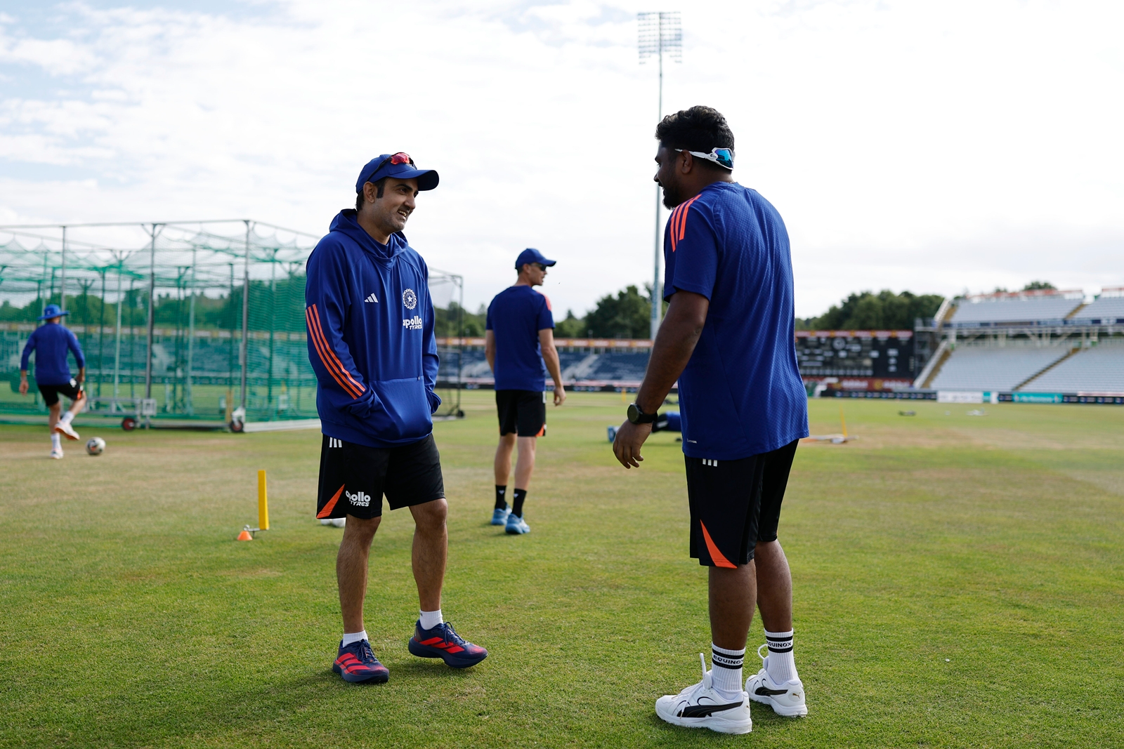 India head coach Gautam Gambhir and Sanju Samson during a training session at the Riverside Ground, Chester-le-Street, England. (BCCI/Creimas Photo)
