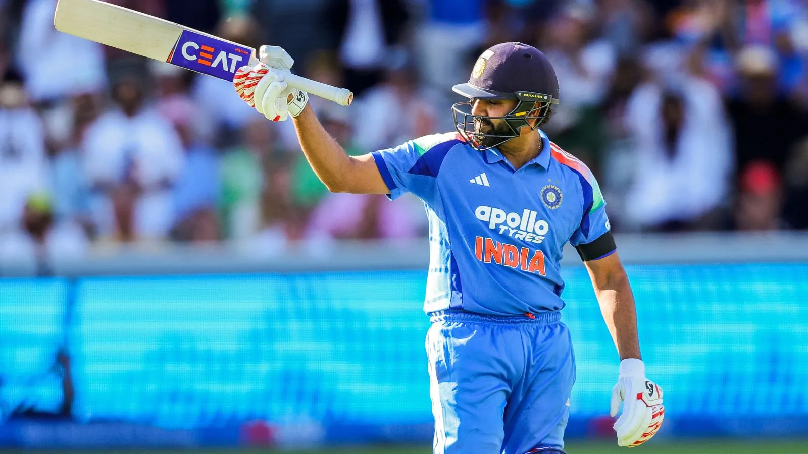 India's Rohit Sharma celebrates his century during 3rd ODI against England, at Lord's in London on Sunday. (ANI Photo)