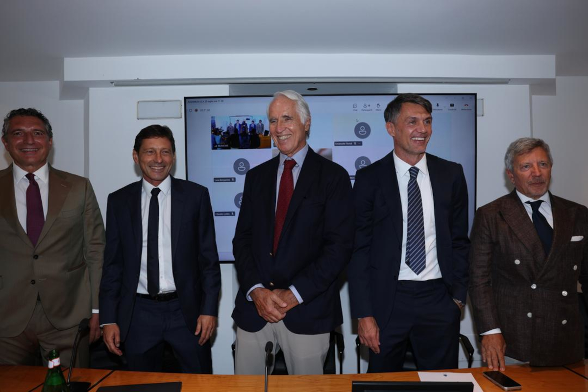 Italy technical director Paolo Maldini, special advisor Leonardo, FIGC President Giovanni Malagò and Lega Serie A President Ezio Simonelli (figc.it)
