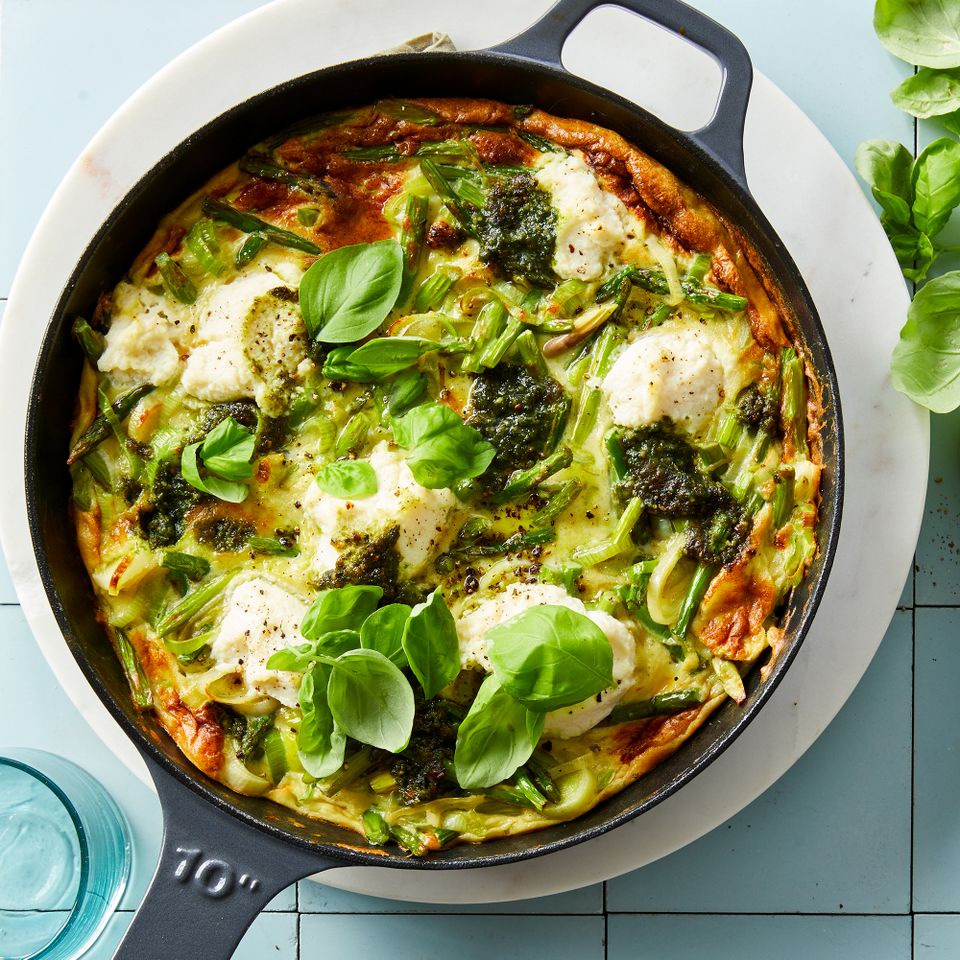 Asparagus, Leek & Ricotta Frittata Credit: Photographer / Jacob Fox, Food styling / Sue Mitchell, Food Styling / Kelsey Bulat