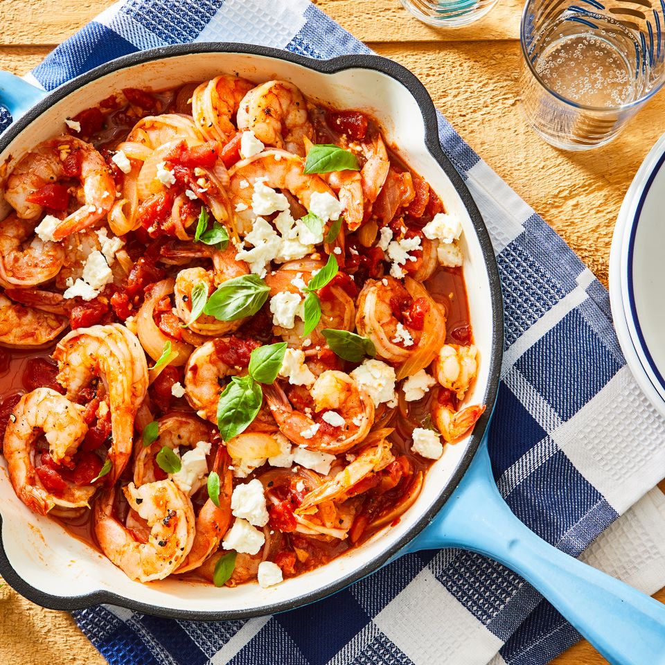 One-Pot Shrimp with Tomatoes & Feta Credit: Jason Donnelly