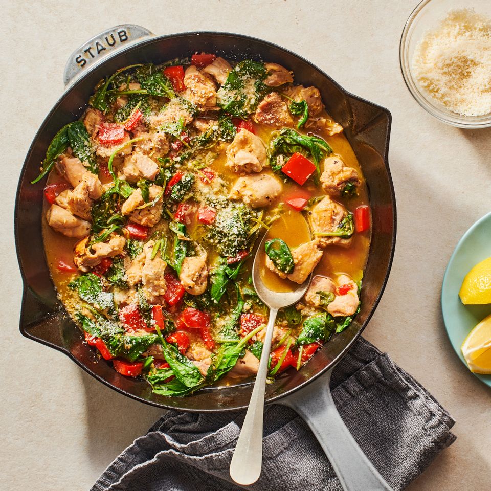 Skillet Lemon Chicken with Spinach in a skillet Credit: Diana Chistruga