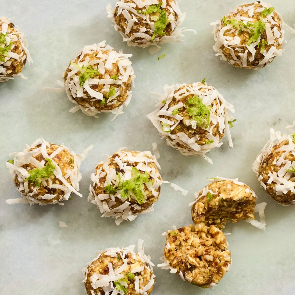 a recipe photo of Key Lime Pie Energy Balls Credit: Photographer: Victor Protasio, Food Stylist: Chelsea Zimmer, Prop Stylist: Hannah Grennwood.