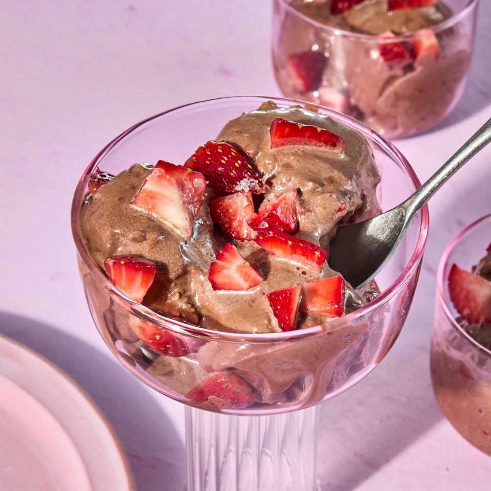 a recipe photo of the Chocolate Strawberry Nice Cream Credit: Photographer: Jen Causey, Food Stylist: Julian Hensarling, Prop Stylist: Priscilla Montiel