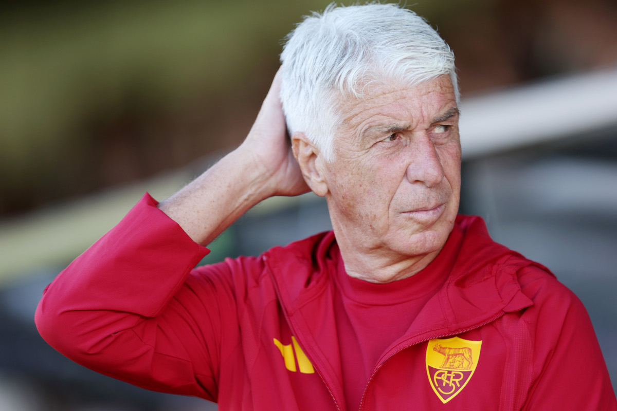 NEWPORT, WALES - AUGUST 04: Gian Piero Gasperini, Head Coach of AS Roma, looks on before the pre-season friendly match between Newport County and AS Roma at Rodney Parade on August 04, 2026 in Newport, Wales. (Photo by Dan Istitene/Getty Images)