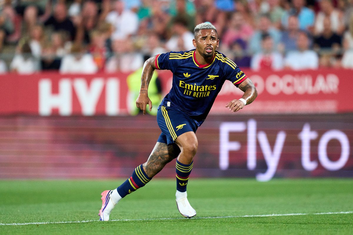 GIRONA, SPAIN - AUGUST 01: Gabriel Jesus of Arsenal FC looks on during the pre-season friendly match between Girona FC and Arsenal FC at Montilivi Stadium on August 01, 2026 in Girona, Spain. (Photo by Alex Caparros/Getty Images)