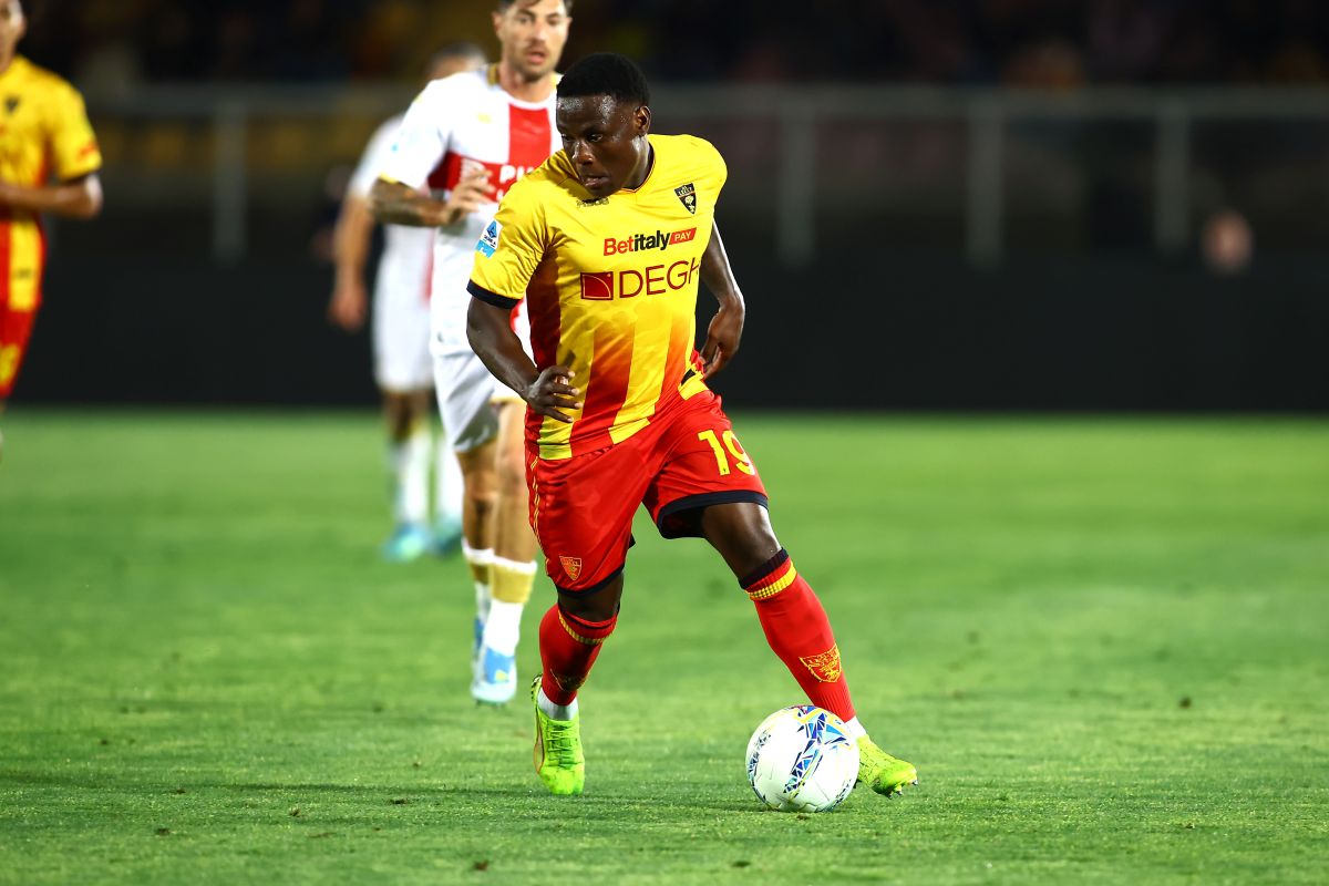 LECCE, ITALY - MAY 24: Lameck Banda of US Lecce during the Serie A match between US Lecce and Genoa CFC at Stadio Via del Mare on May 24, 2026 in Lecce, Italy. (Photo by Maurizio Lagana/Getty Images)