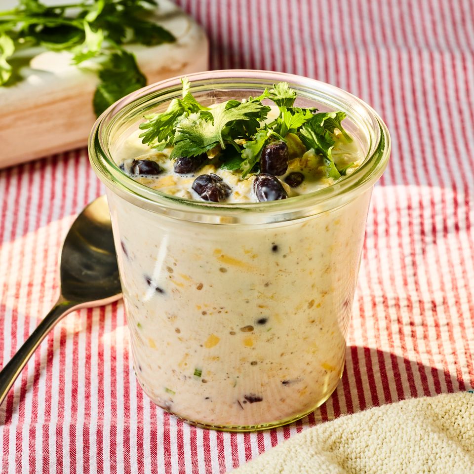 Recipe image of Cheddar-Black Bean Overnight Oats. Credit: Photographer: Morgan Hunt Ward.