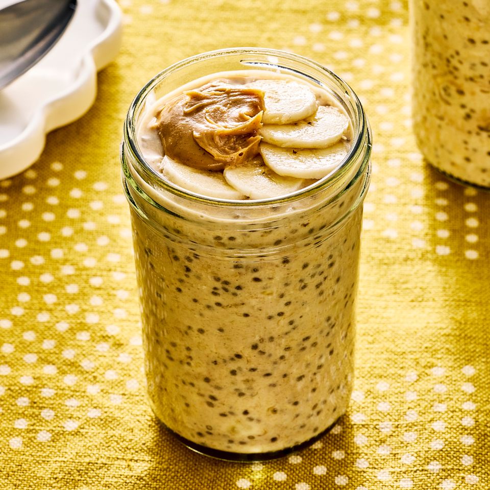 an image of the Banana Overnight Oats Credit: Photographer: Morgan Hunt Glaze, Prop Stylist: Pheobe Hausser, Food Stylist: Julian Hensarling