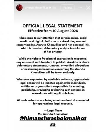 Amruta Khanvilkar-Himanshu Malhotra divorce: couple slam fake reports, warns of legal action, calls it 'baseless, defamatory'