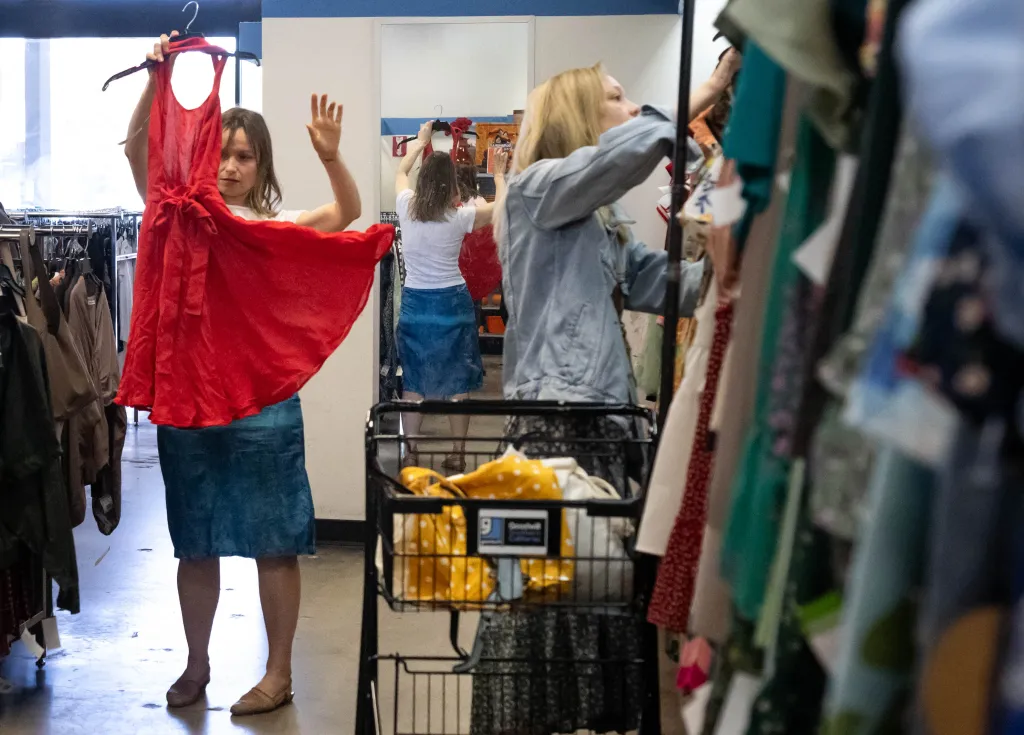 Women shop at Goodwill in Tarzana, California.