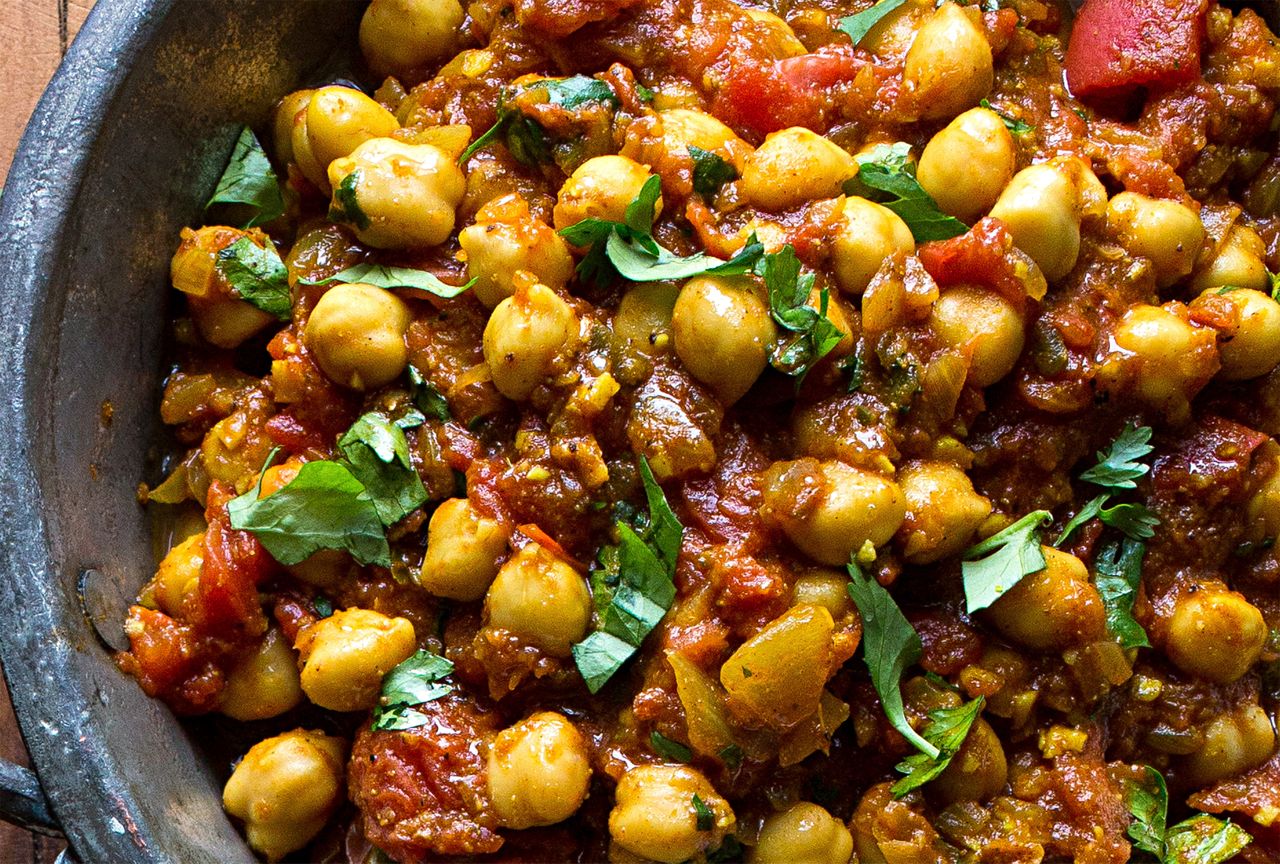 close up shot of chickpea curry in a bowl Credit: Andrew Scrivani