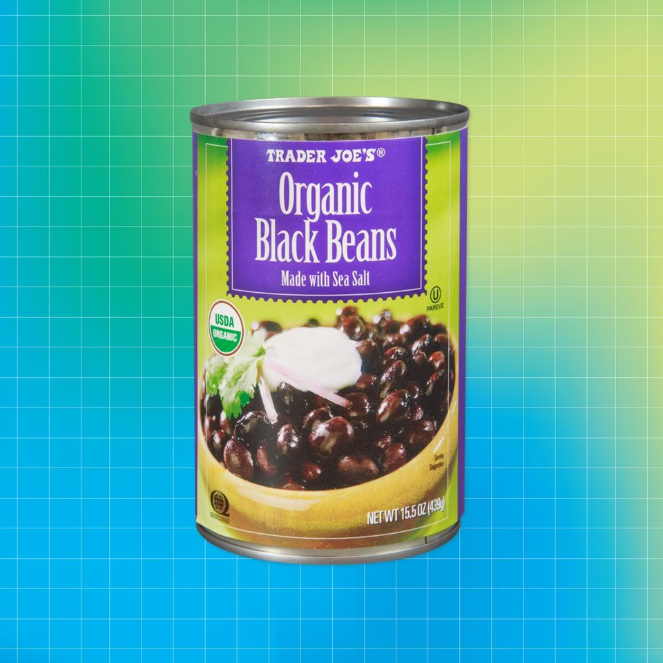 Trader Joes organic black beans can with label displayed Credit: Trader Joe's. Getty Images. EatingWell design.
