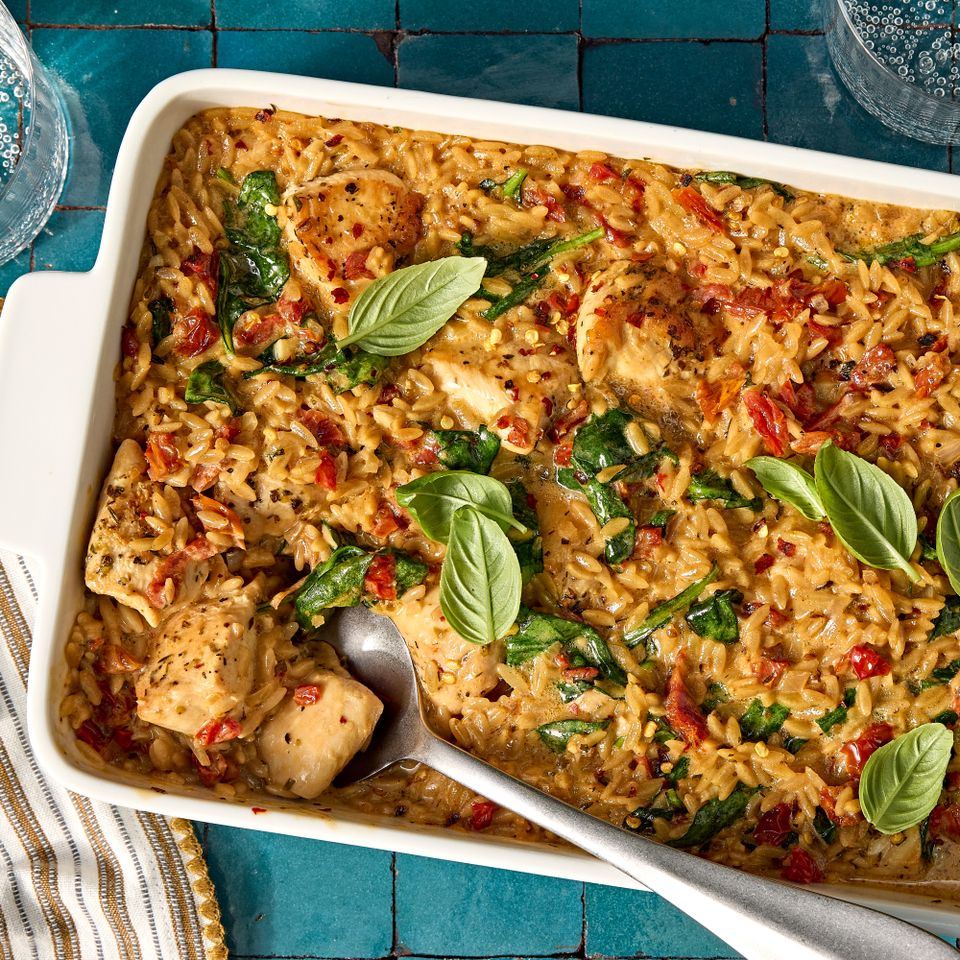 A recipe image of Marry Me Chicken Orzo Casserole Credit: Photographer: Jen Causey.