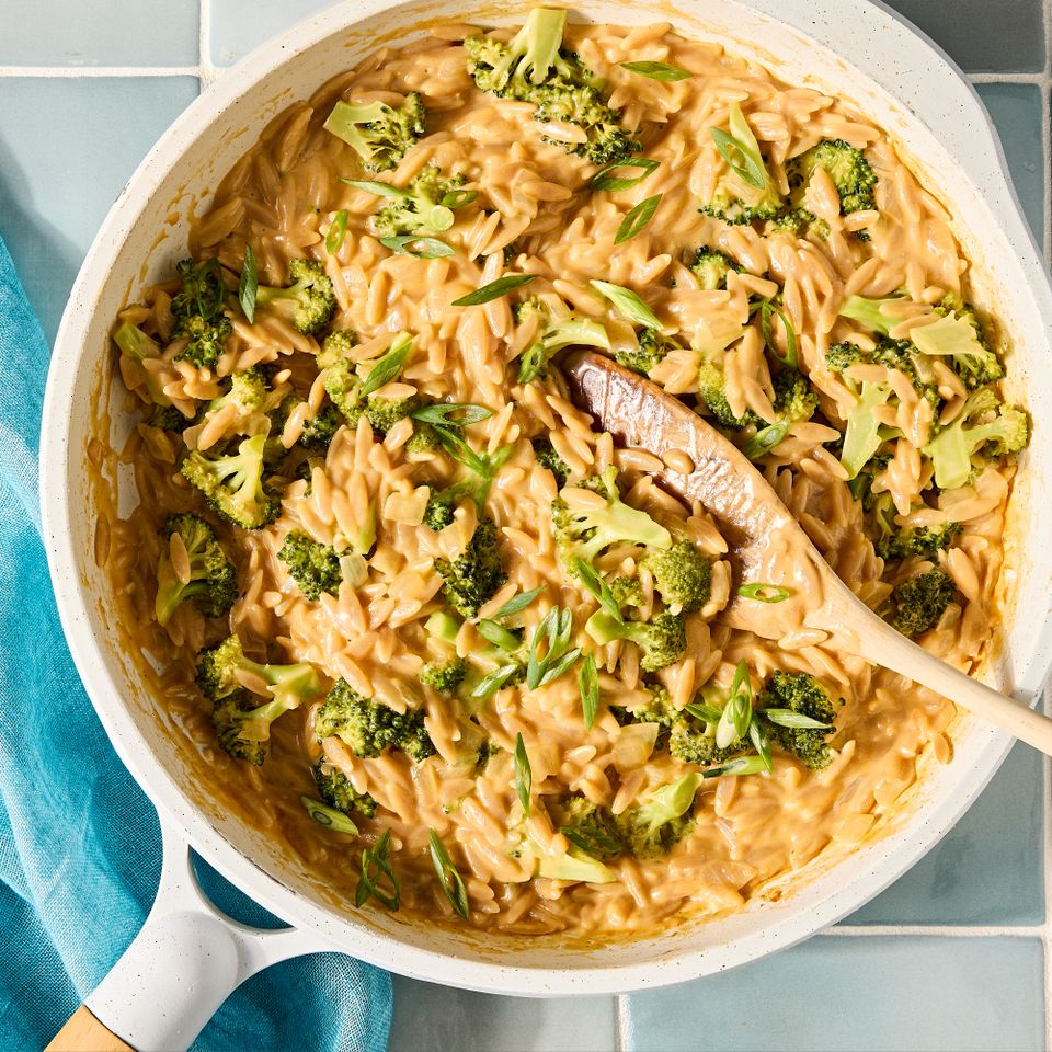 A recipe image of Broccoli-Cheddar Orzo Credit: Photographer: Jen Causey.