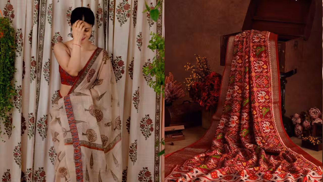 (Image Credits: Pinterest) Chanderi vs Kota Doria saree