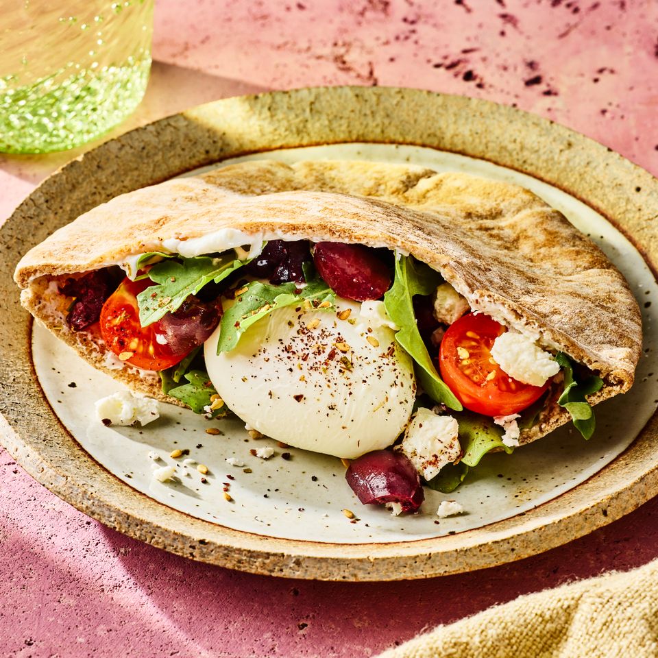 A recipe image of Feta, Egg & Olive Pita. Credit: Photographer: Morgan Hunt Ward.