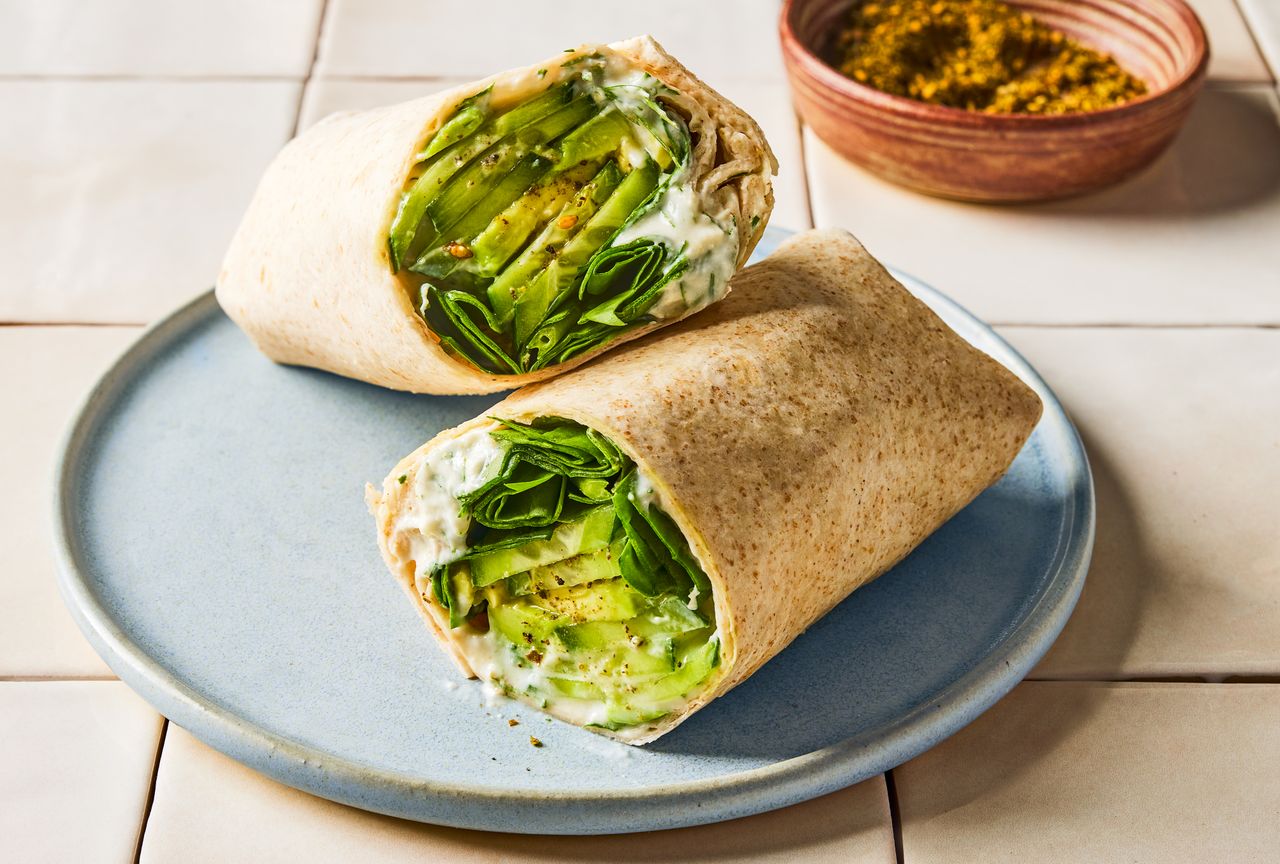 A recipe image of Cucumber-Spinach Wrap. Credit: Photographer: Ali Redmond.