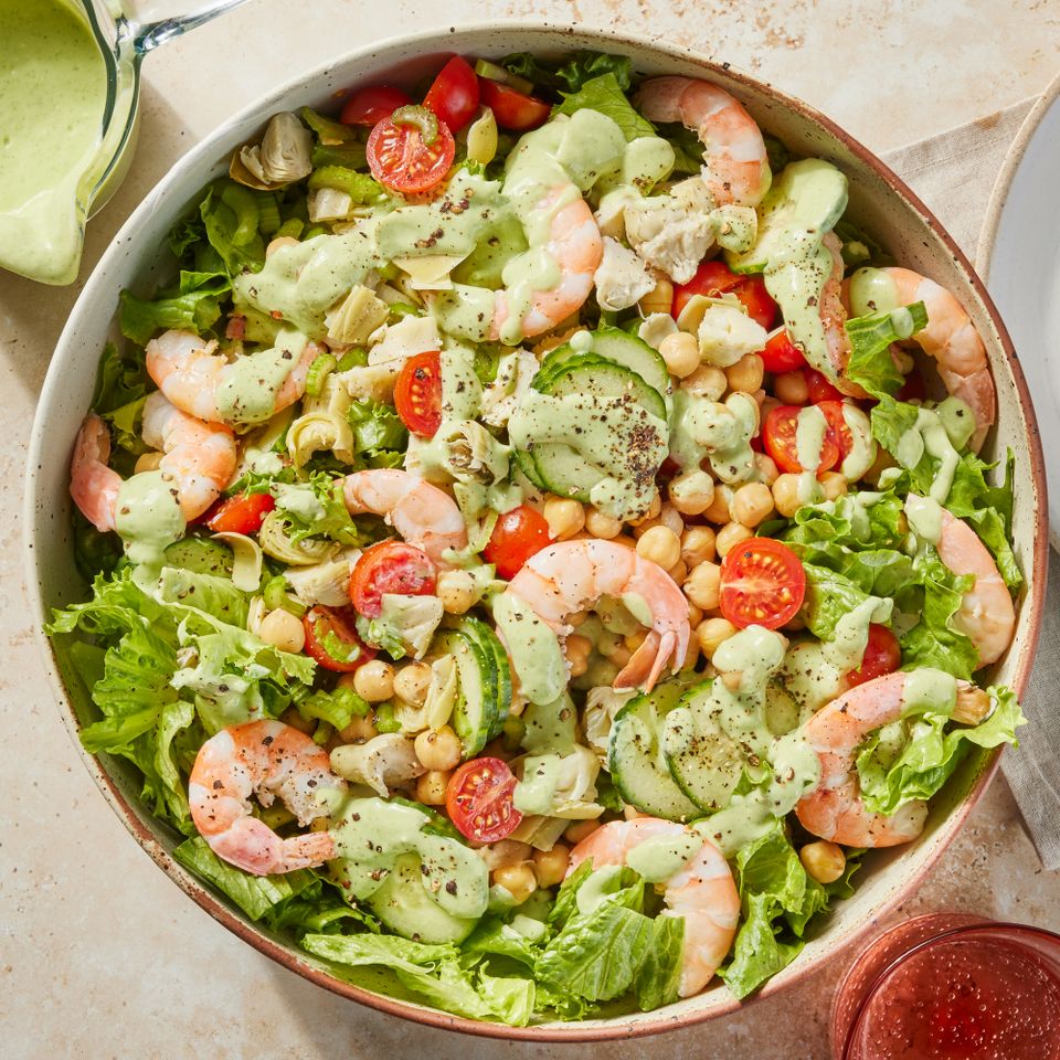 Green Goddess Salad in a serving bowl overhead. Credit: Photographer: Jen Causey, Food Stylist: Chelsea Zimmer, Prop Stylist: Lydia Purcell