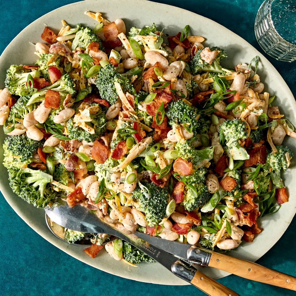 Recipe image of Loaded Bean & Broccoli Salad Credit: Photographer: Jen Causey, Food Stylist: Julian Hensarling, Prop Stylist: Christina Daley.