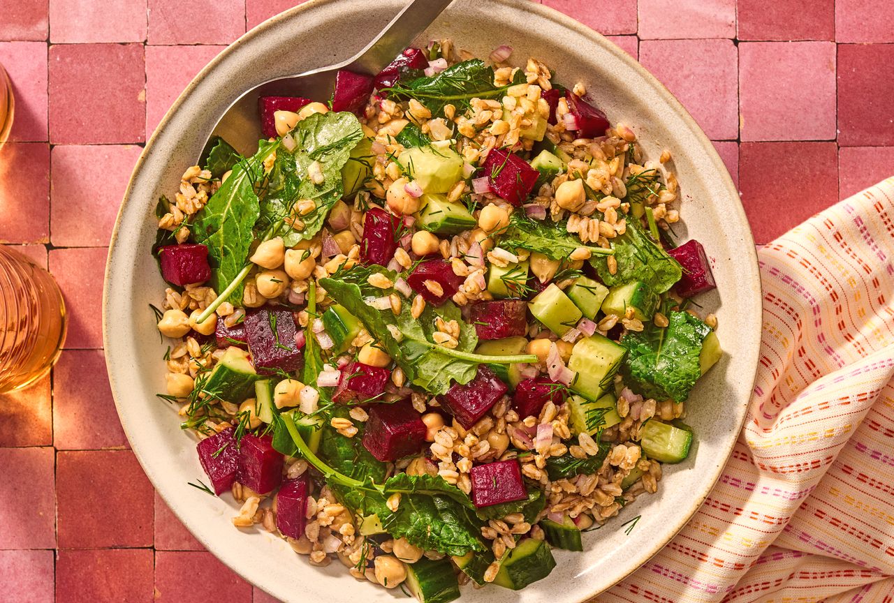 A recipe image of Chickpea, Beet & Cucumber Salad. Credit: Photographer: Ali Redmond.