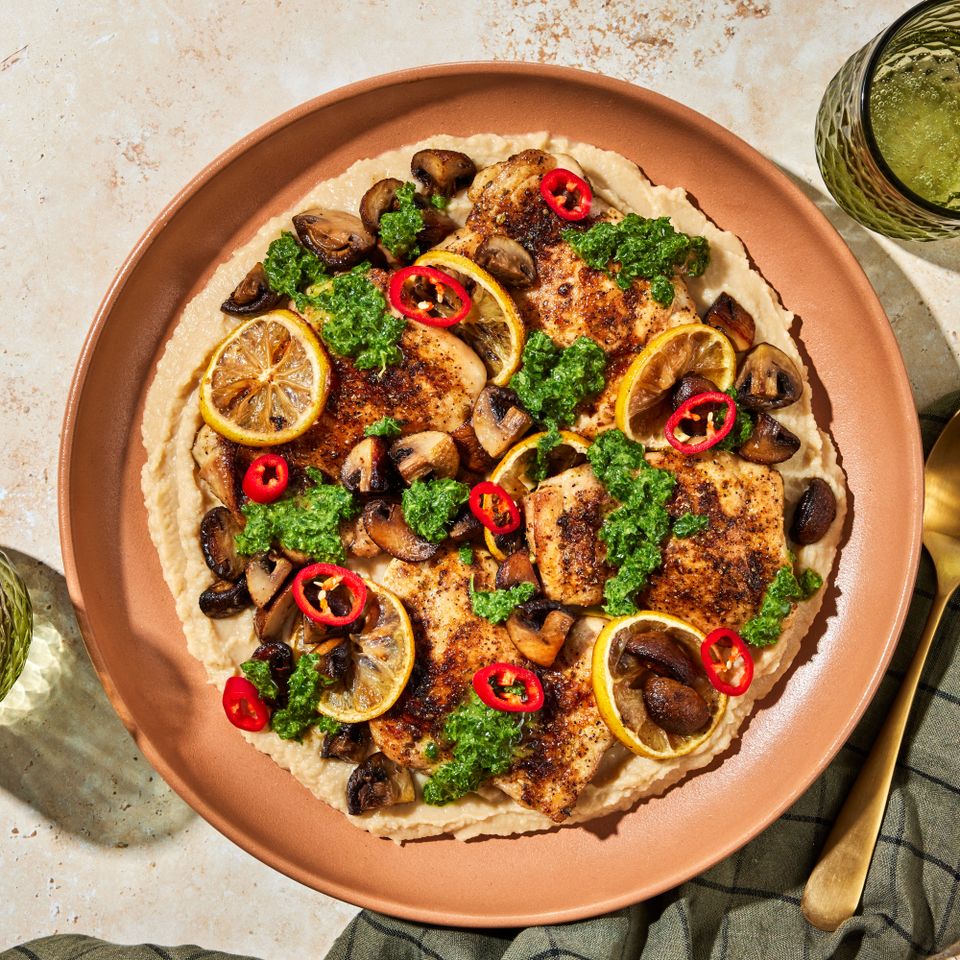 a photo of the Sheet-Pan Chicken Dinner served on a plate Credit: Photographer: Jen Causey, Food Stylist: Jennifer Wendorf, Prop Stylist: Christina Brockman