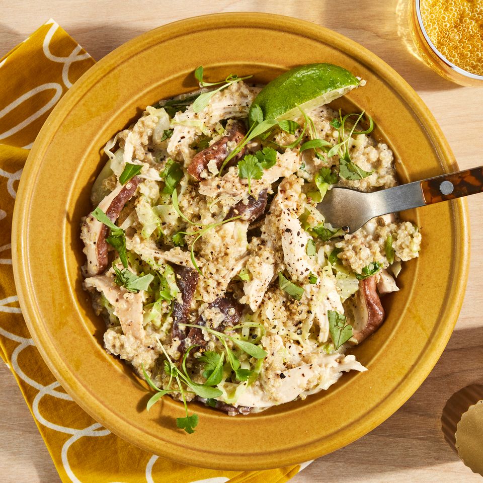 an image of the Creamy Chicken, Cabbage & Mushroom Skillet Casserole Credit: Photographer: Jen Causey, Food Stylist: Margaret Monroe Dickey, Prop Stylist: Priscilla Montiel