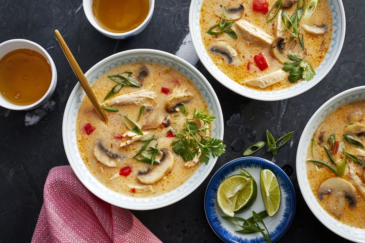 Spicy Thai Coconut Chicken Soup image Credit: Antonis Achilleos; Food Styling: Rishon Hanners; Prop Styling: Missie Crawford