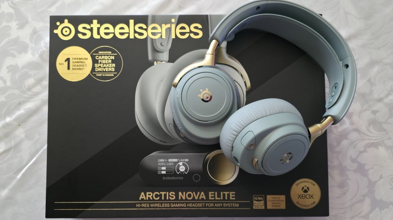 The Arctis Nova Elite sitting atop its box