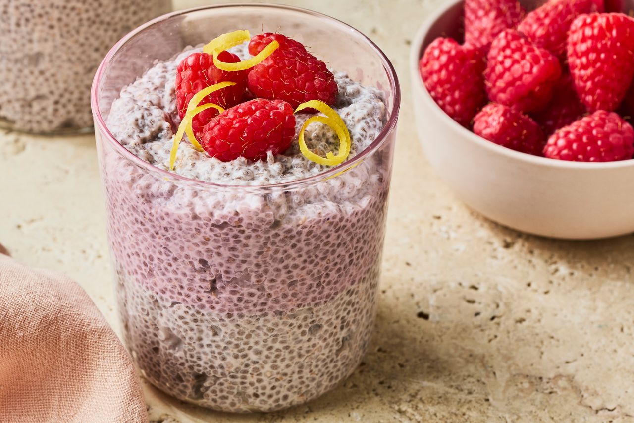 A recipe image of Blended Raspberry Chia Pudding Credit: Photographer: Greg DuPree.