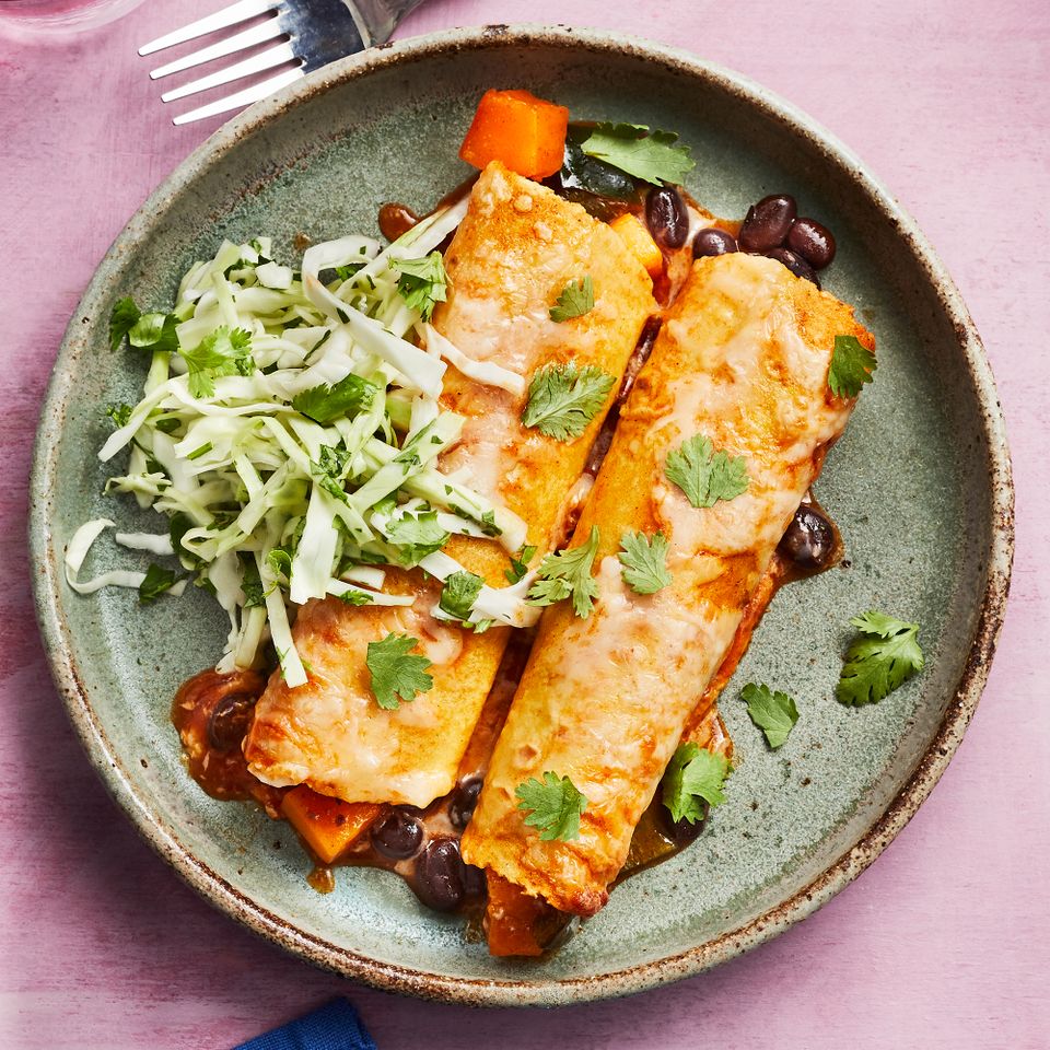 Butternut Squash & Black Bean Enchiladas Credit: Greg DuPree