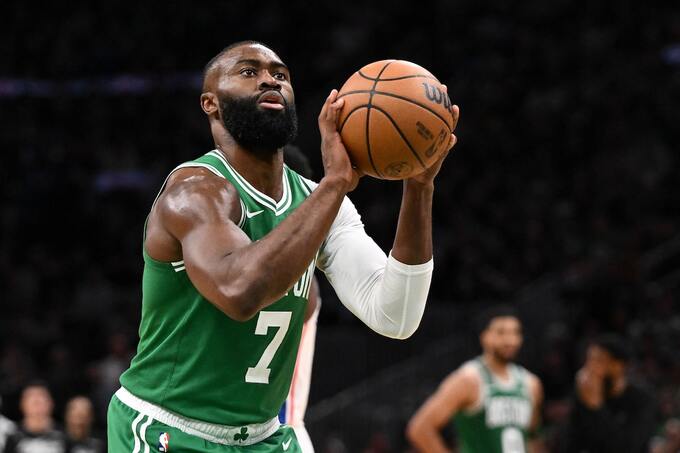 Jaylen Brown during a game for the Boston Celtics on Apr. 21, 2026. Photo by Reuters
