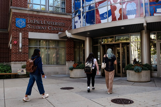 Students walk into the student center on the campus of DePaul University in Chicago, Illinois, U.S., October 2025. Photo by Reuters