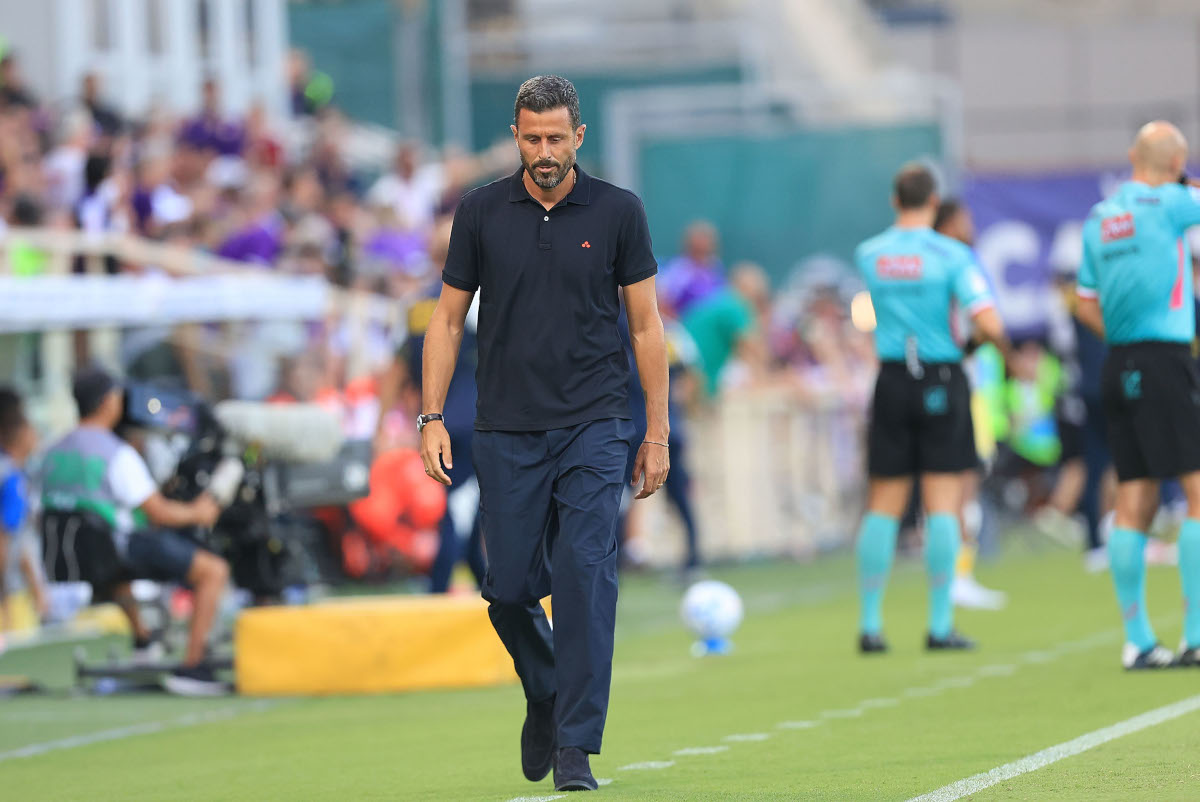 FLORENCE, ITALY - AUGUST 29: Head coach Fabio Grosso of ACF Fiorentina reacts during the Serie A match between ACF Fiorentina and Frosinone Calcio at Stadio Artemio Franchi on August 29, 2026 in Florence, Italy. (Photo by Gabriele Maltinti/Getty Images)