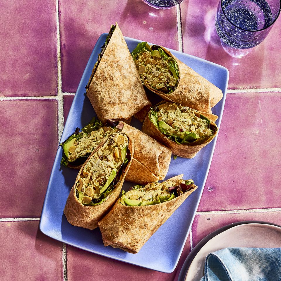 Turmeric Chicken, Chickpea & Avocado Wraps Credit: Heami Lee, Food Stylist: Emily Nabors Hall, Prop Stylist: Christine Keeley