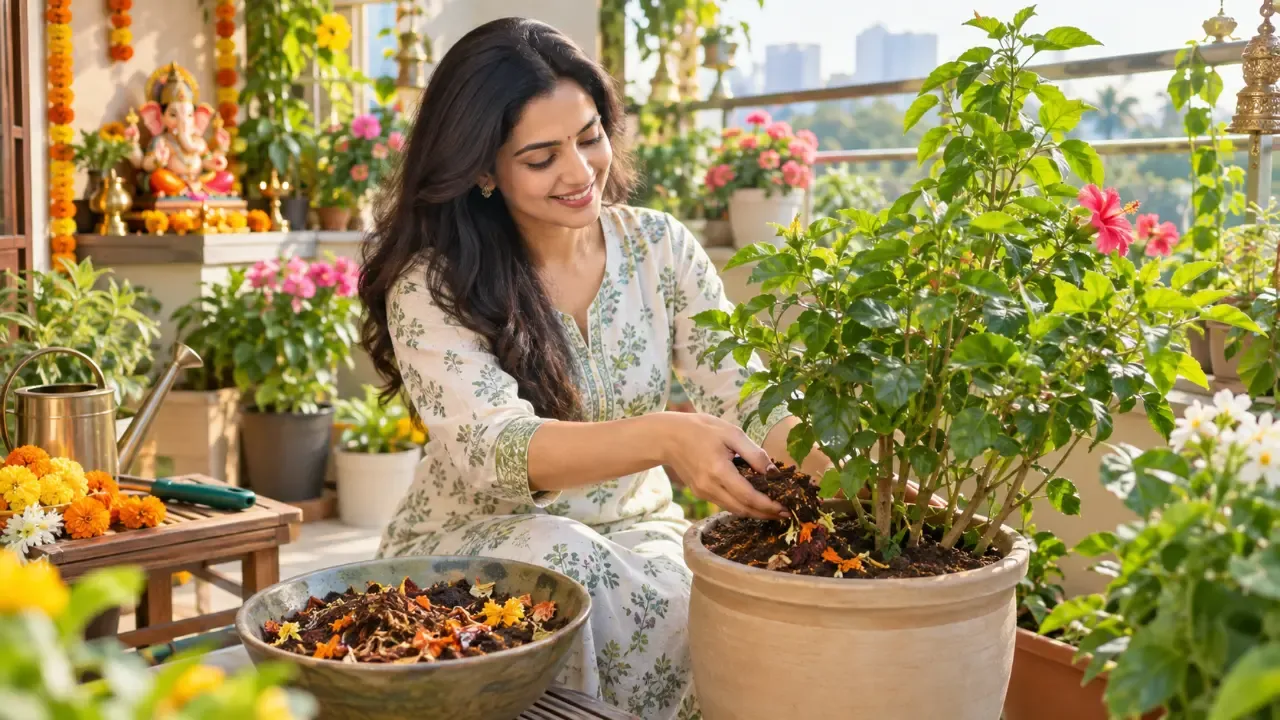 Using compost made from Ganpati flowers for potted plants