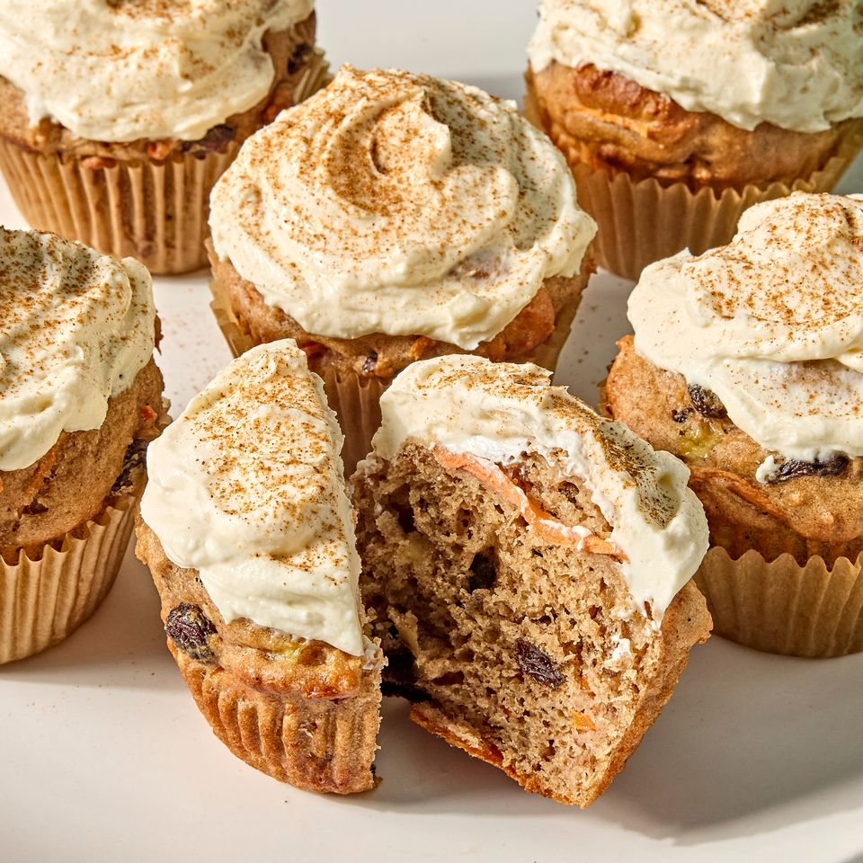 A recipe image of High Protein Carrot Cake Muffins Credit: Photographer: Jen Causey, Food Stylist: Julian Hensarling, Prop Stylist: Christina Daley.