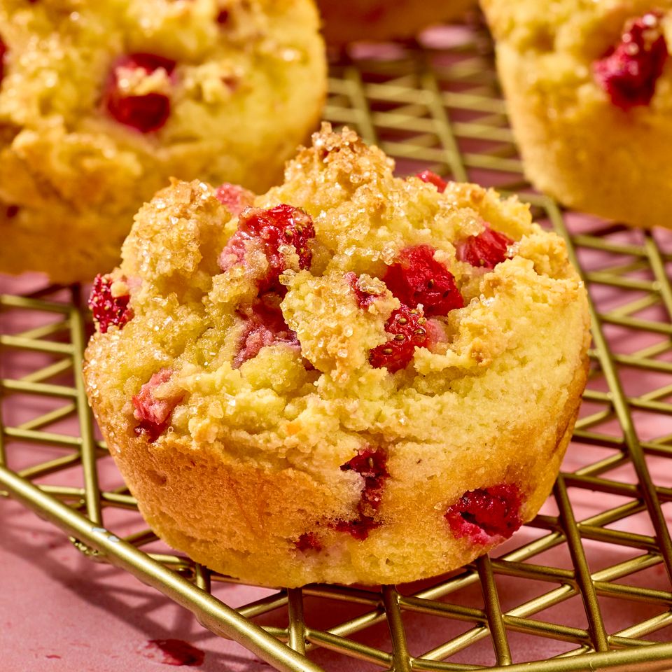 a recipe photo of Low-Carb Strawberry Muffins Credit: Photographer: Robby Lozano, Food Stylist: Giovana Vazquez , Prop Stylist: Keoshia McGhee