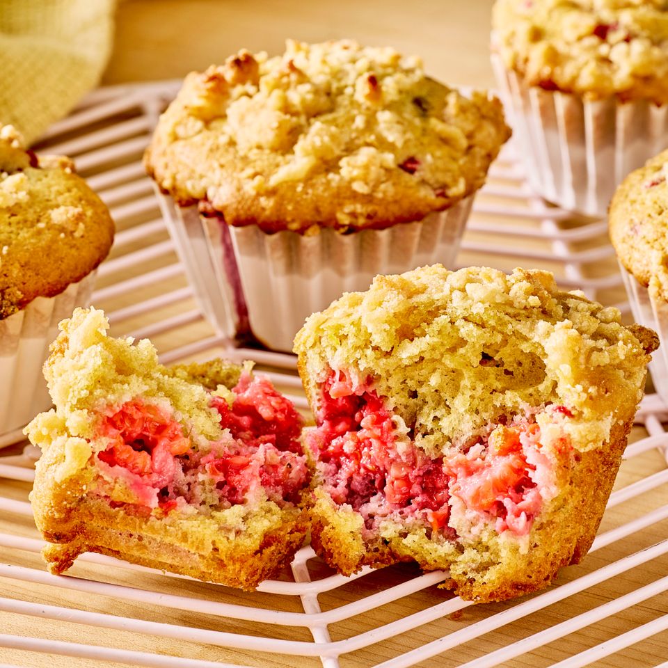 an image of the Raspberry-Lemon Crumb Muffins Credit: Photographer: Morgan Hunt Glaze, Prop Stylist: Phoebe Hausser, Food Stylist: Julian Hensarling
