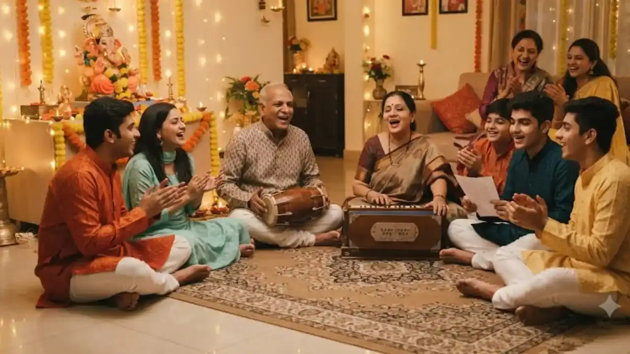 Family and friends enjoying a fun Antakshari singing game