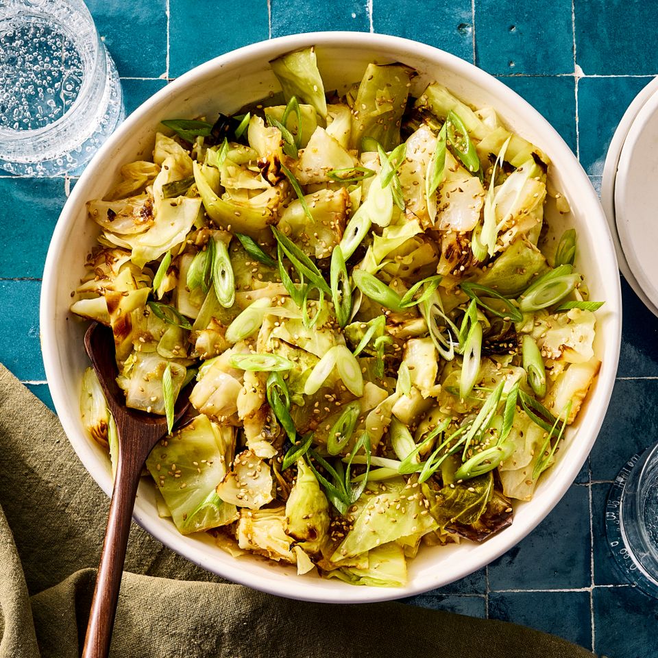 an image of the Roasted Sesame-Chile Cabbage Salad Credit: Photographer: Morgan Hunt Glaze, Prop Stylist: Priscilla Montiel, Food Stylist: Emily Nabors Hall