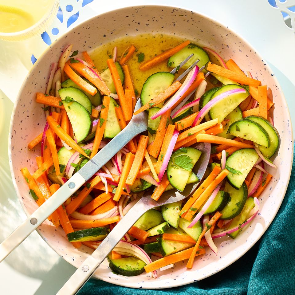 an image of the Carrot-Cucumber Salad Credit: Photographer: Brie Goldman Food Stylist: Annie Probst Prop Stylist: Breanna Ghazali