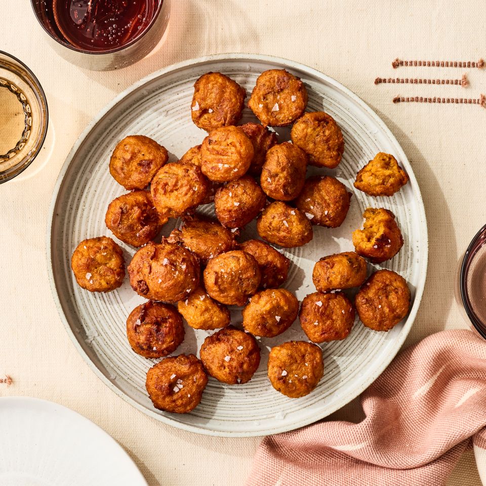 an image of the Crispy Bubble Sweet Potatoes Credit: Photographer Victor Protasio, Food Stylist Chelsea Zimmer, Prop Stylist Christina Daley