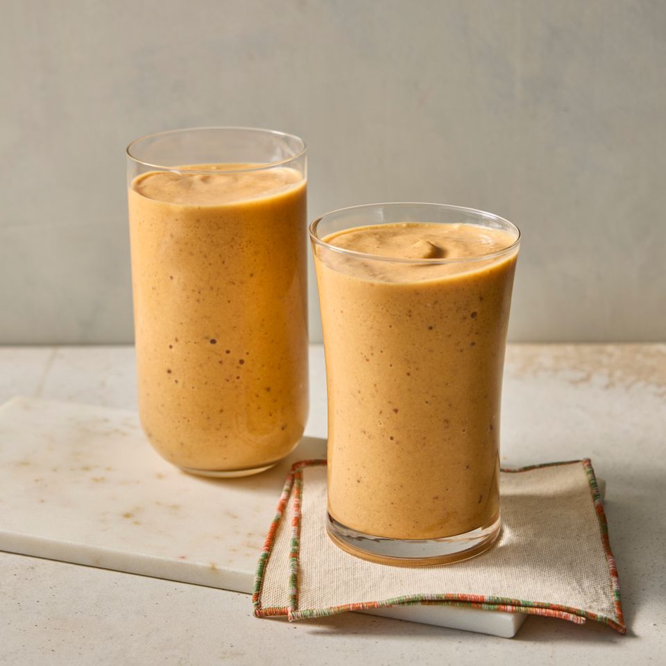 an image of the Carrot Cake Smoothie Credit: Photographer: Stacy Allen, Food Stylist: Chelsea Zimmer, Prop Stylist: Christina Daley