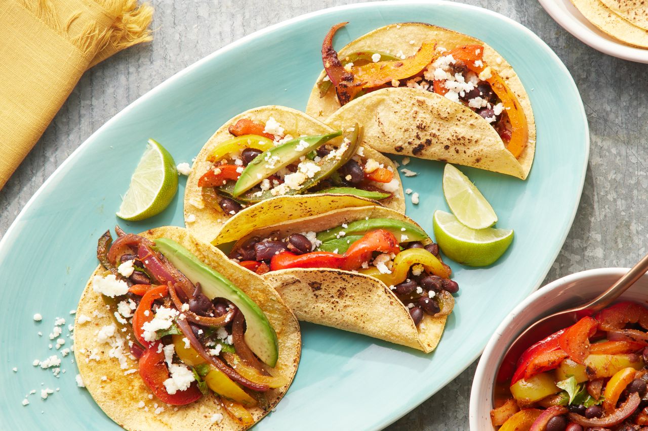 a recipe photo of the Veggie Fajitas Credit: Photographer: Jacob Fox, Food stylist: Holly Dreesman, Prop stylist: Joseph Wanek