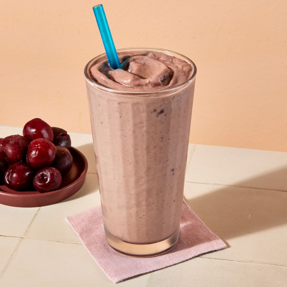 an image of the Cherry-Chocolate Protein Shake Credit: Photographer: Jen Causey, Food Stylist: Emily Nabors Hall, Prop Stylist: Lindsey Lower