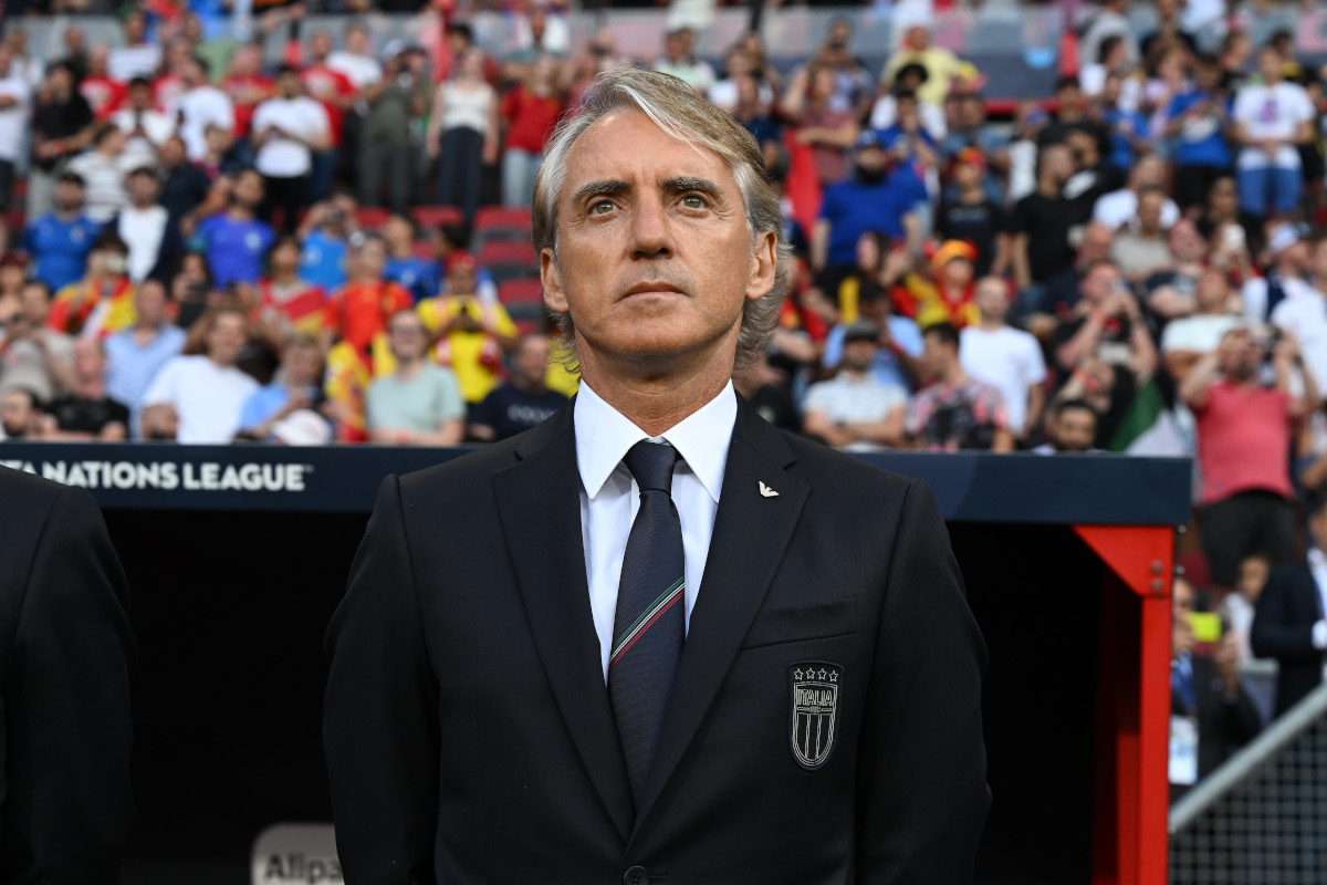ENSCHEDE, NETHERLANDS - JUNE 15: Head coach of Italy Roberto Mancini attends before the UEFA Nations League 2022/23 semifinal match between Spain and Italy at FC Twente Stadium on June 15, 2023 in Enschede, Netherlands. (Photo by Claudio Villa/Getty Images)