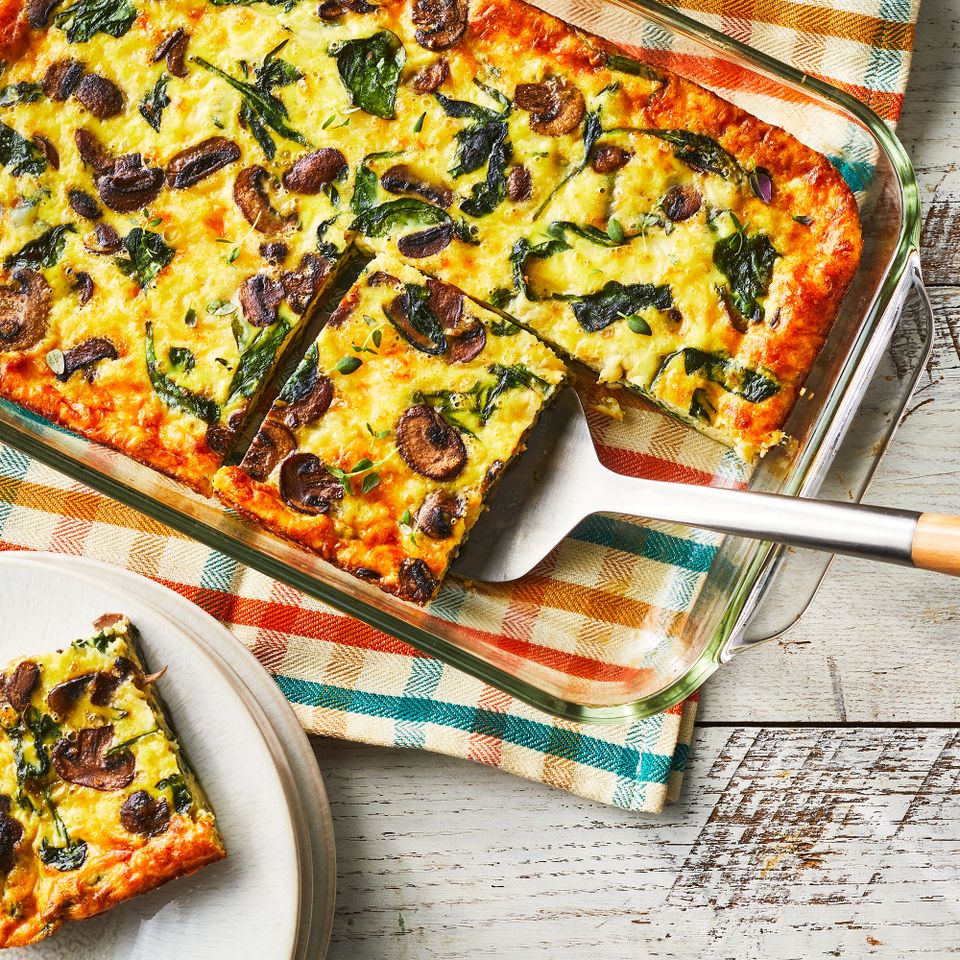 Spinach, Mushroom & Egg Casserole Credit: EatingWell / Greg Dupree